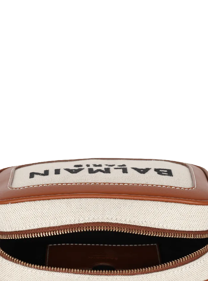 Balmain Crossbody Bags Women BArmy Canvas And Leather Clutch Beige