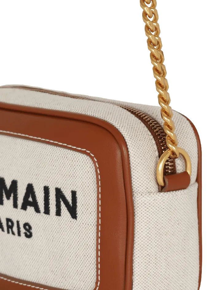 Balmain Crossbody Bags Women BArmy Canvas And Leather Clutch Beige