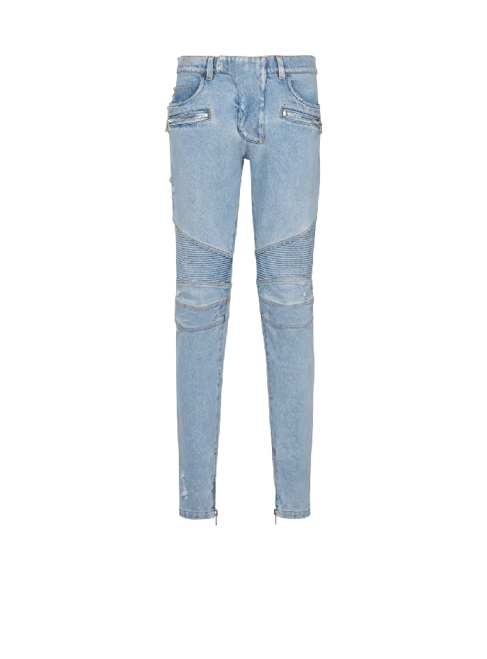 Balmain Denim Men Light Blue Denim Biker Jeans Blue
