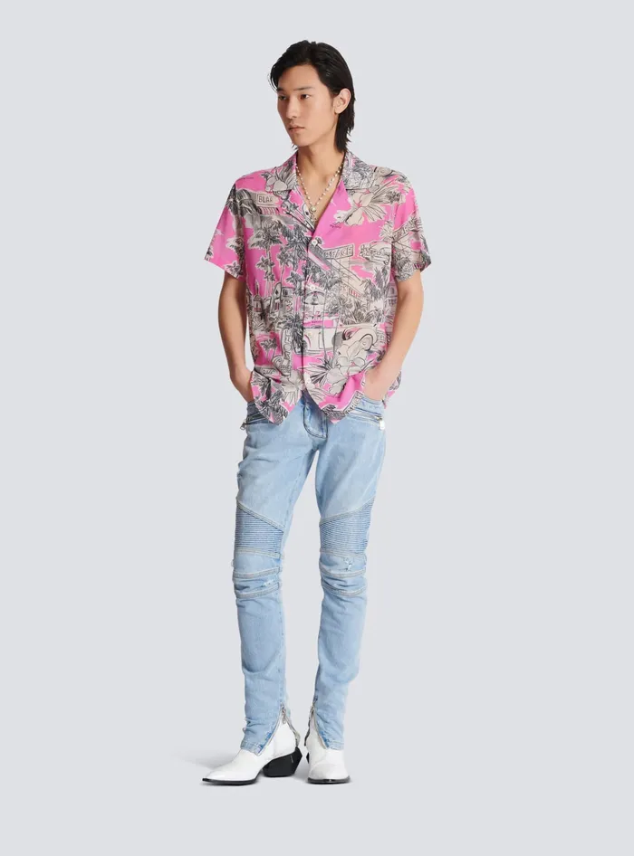 Balmain Denim Men Light Blue Denim Biker Jeans Blue