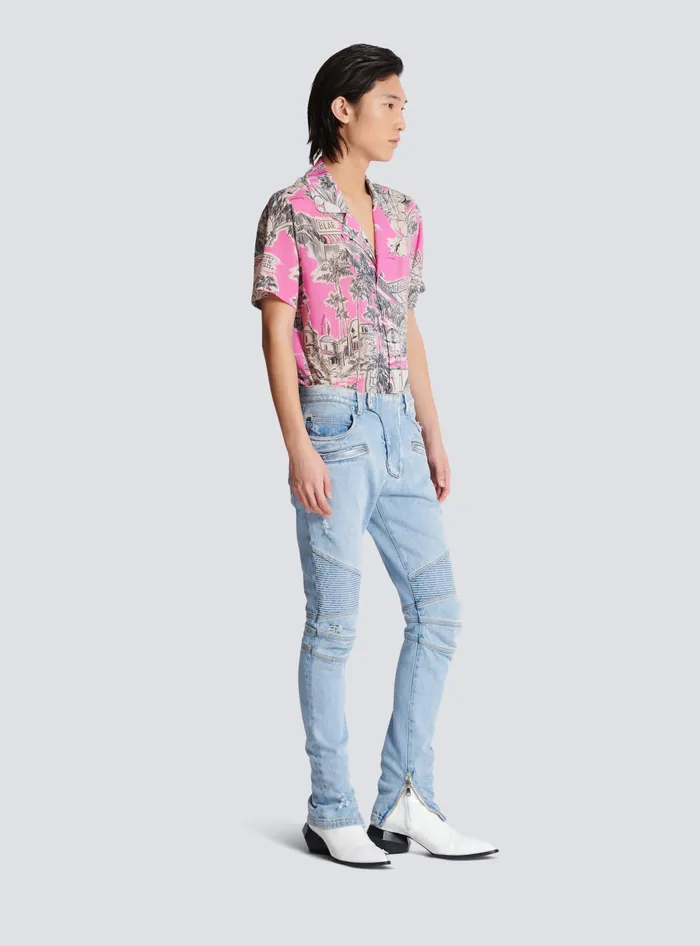 Balmain Denim Men Light Blue Denim Biker Jeans Blue