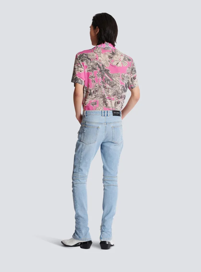 Balmain Denim Men Light Blue Denim Biker Jeans Blue