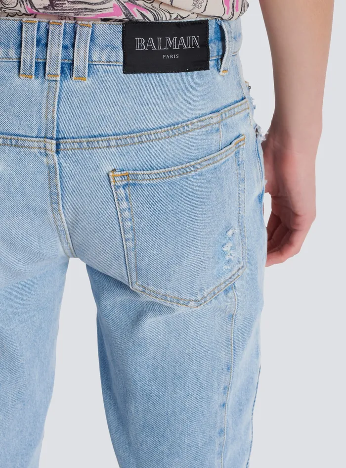 Balmain Denim Men Light Blue Denim Biker Jeans Blue
