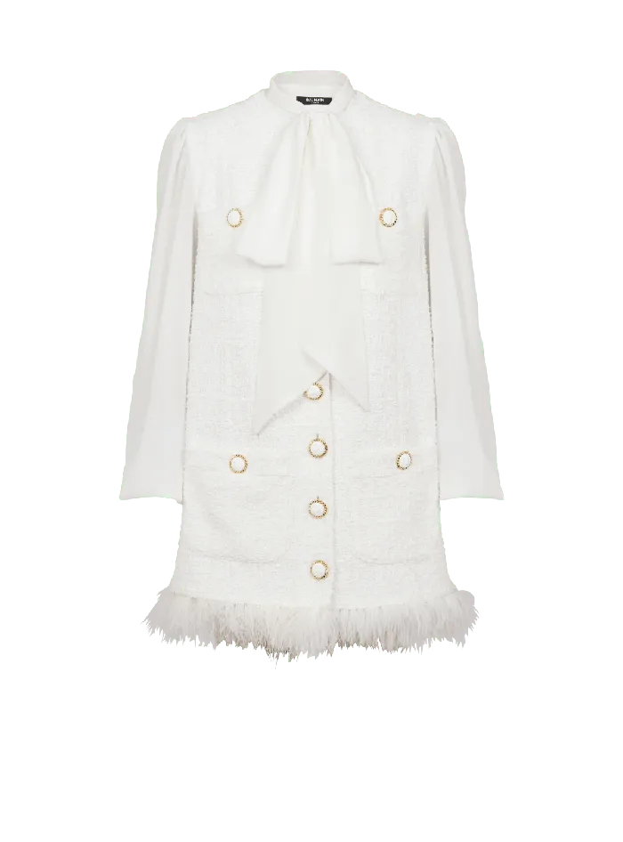Balmain Dresses Women Tweed Dress With Pussybow Collar White