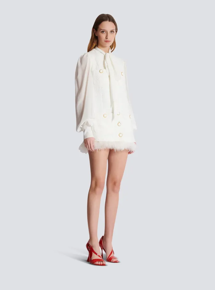 Balmain Dresses Women Tweed Dress With Pussybow Collar White