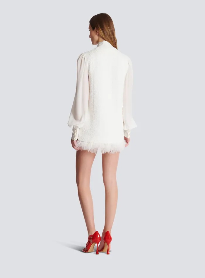 Balmain Dresses Women Tweed Dress With Pussybow Collar White