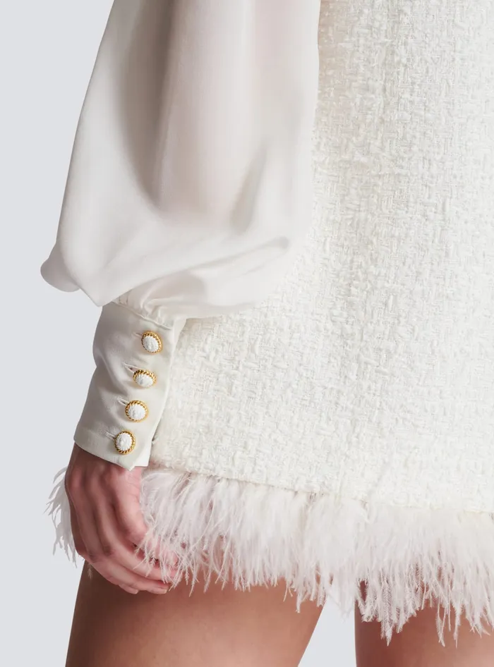 Balmain Dresses Women Tweed Dress With Pussybow Collar White