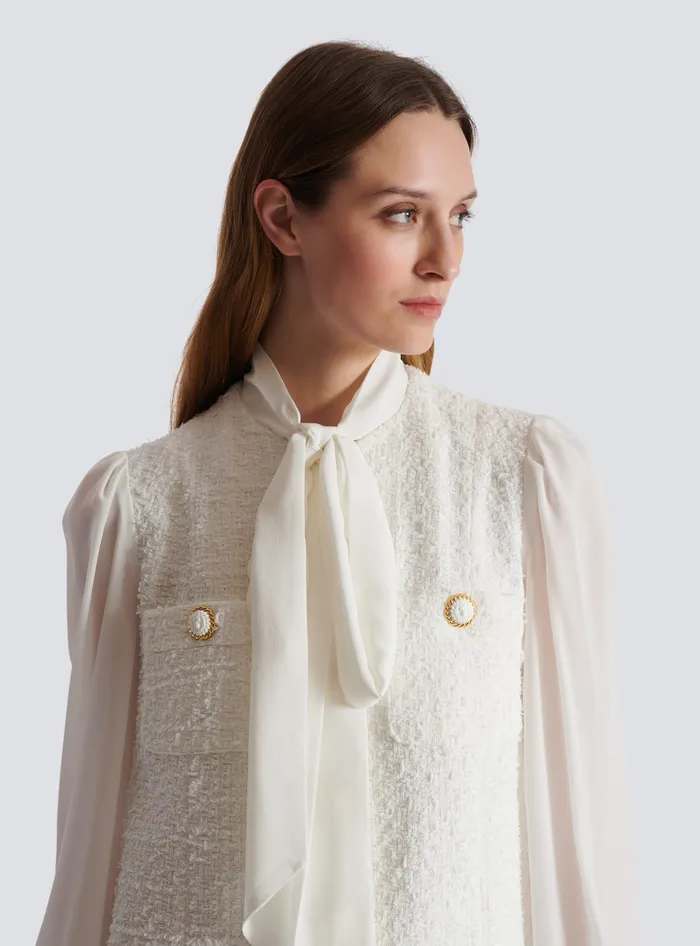 Balmain Dresses Women Tweed Dress With Pussybow Collar White