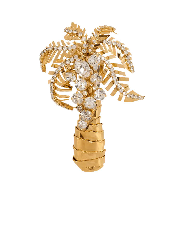 Balmain Fashion Jewelry Women Brass And Crystal Palm Tree Brooch Gold