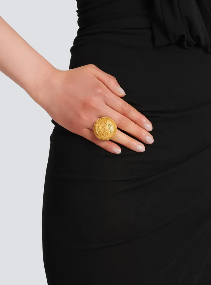 Balmain Fashion Jewelry Women Goldtone Brass Coin Ring Gold