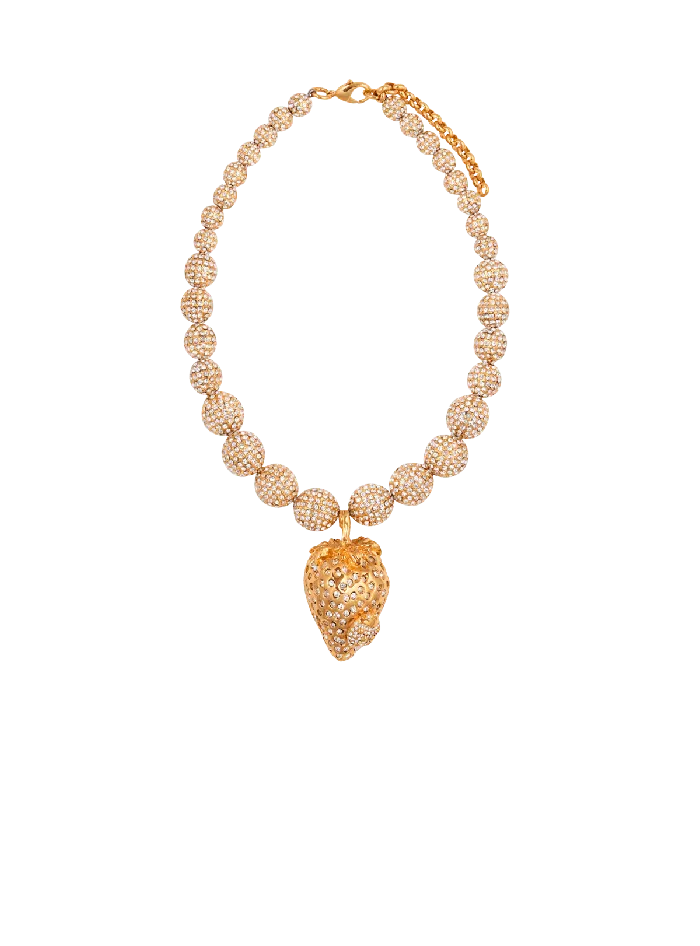 Balmain Fashion Jewelry Women Strawberry Metal And Rhinestone Necklace Gold