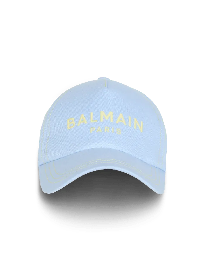 Balmain Hats And Caps Men Cotton Cap With Paris Embroidery Blue