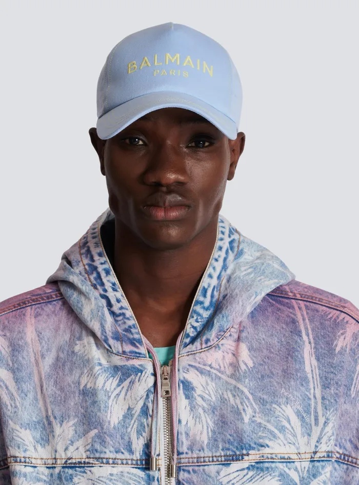 Balmain Hats And Caps Men Cotton Cap With Paris Embroidery Blue