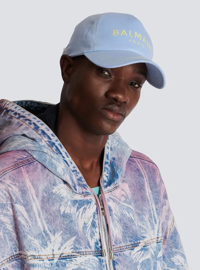 Balmain Hats And Caps Men Cotton Cap With Paris Embroidery Blue