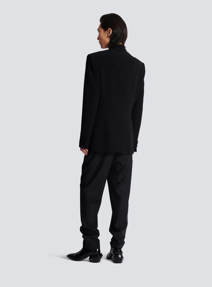 Balmain Jackets And Blazers Men 1button Jacket With Embroidered Palm Tree Collar Black