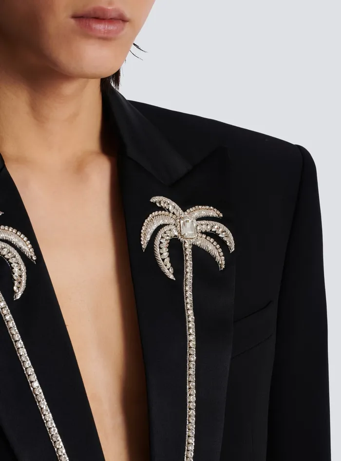 Balmain Jackets And Blazers Men 1button Jacket With Embroidered Palm Tree Collar Black
