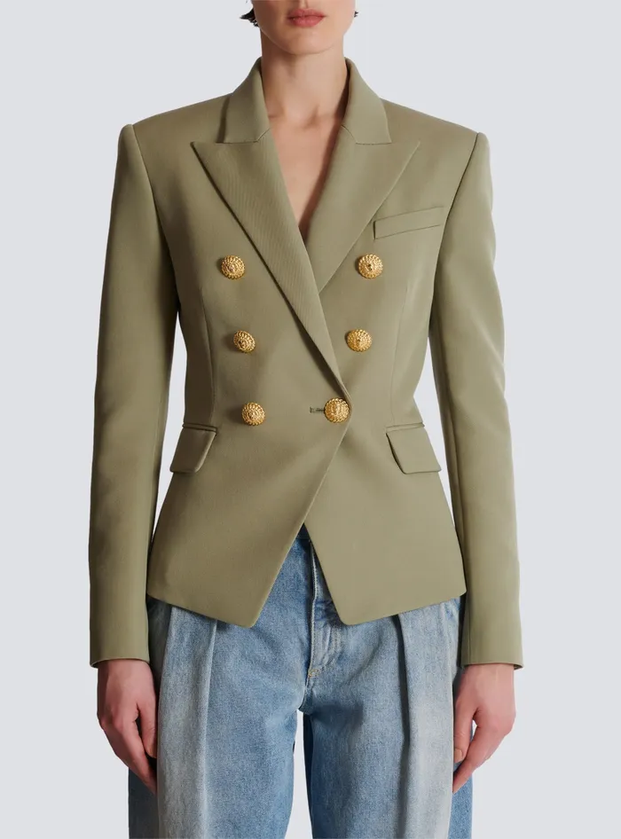 Balmain Jackets And Blazers Women Grain De Poudre 6button Jacket Khaki