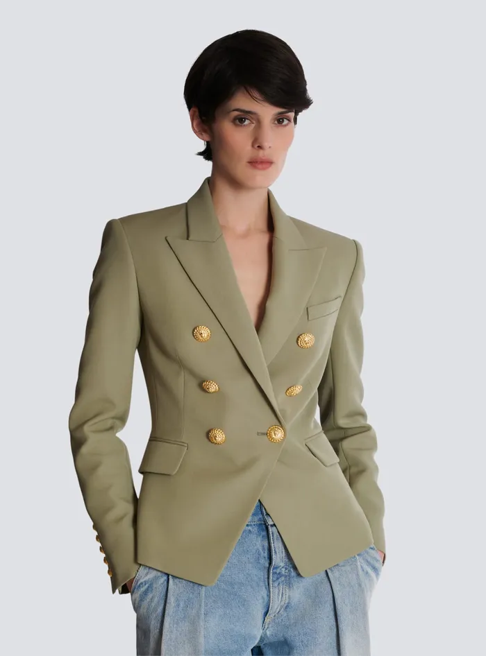 Balmain Jackets And Blazers Women Grain De Poudre 6button Jacket Khaki