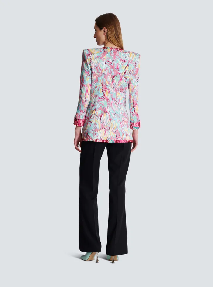 Balmain Jackets And Blazers Women Long 6button Jacket With Feather Print Multicolor