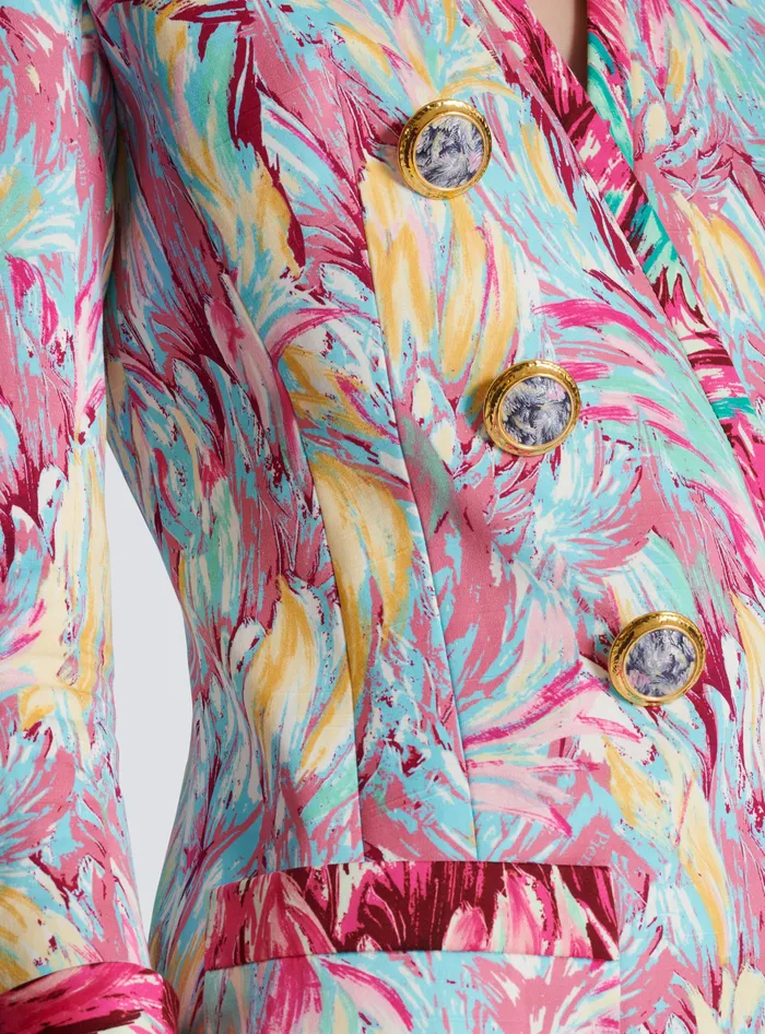 Balmain Jackets And Blazers Women Long 6button Jacket With Feather Print Multicolor