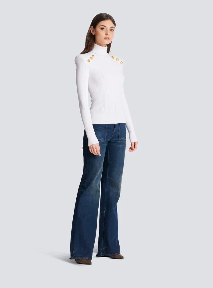 Balmain Knitwear Women Knit Jumper With Gold Buttons White