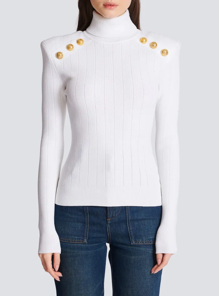 Balmain Knitwear Women Knit Jumper With Gold Buttons White