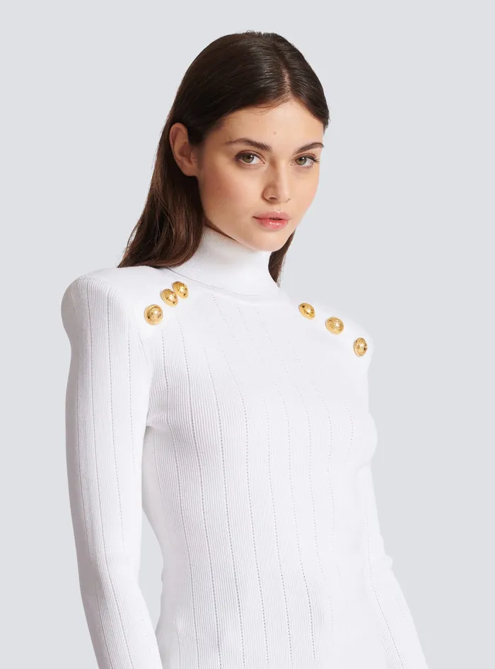 Balmain Knitwear Women Knit Jumper With Gold Buttons White