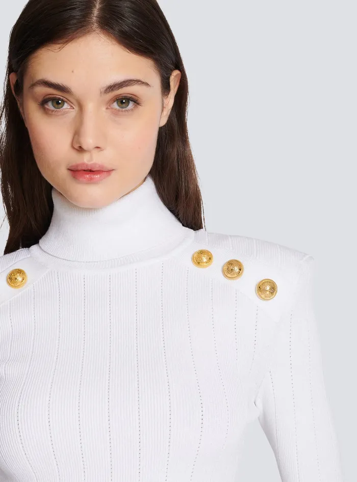 Balmain Knitwear Women Knit Jumper With Gold Buttons White