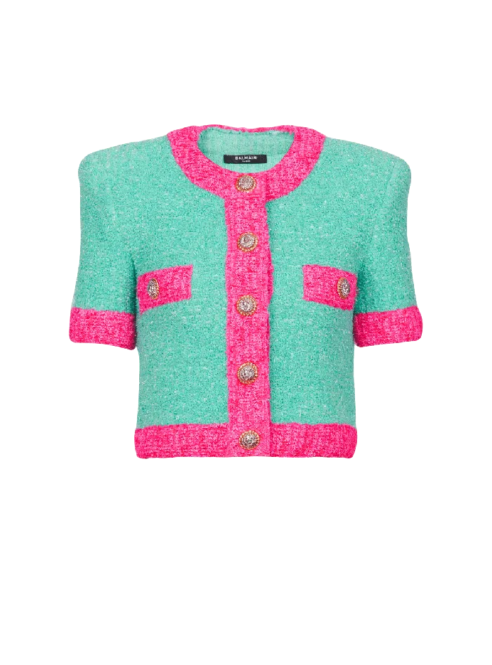 Balmain Knitwear Women Twotone Cropped Knit Cardigan Multicolor
