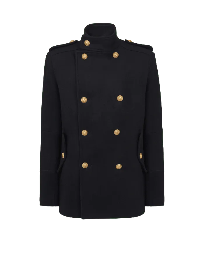 Balmain Outerwear Men Short Militarystyle Coat Black