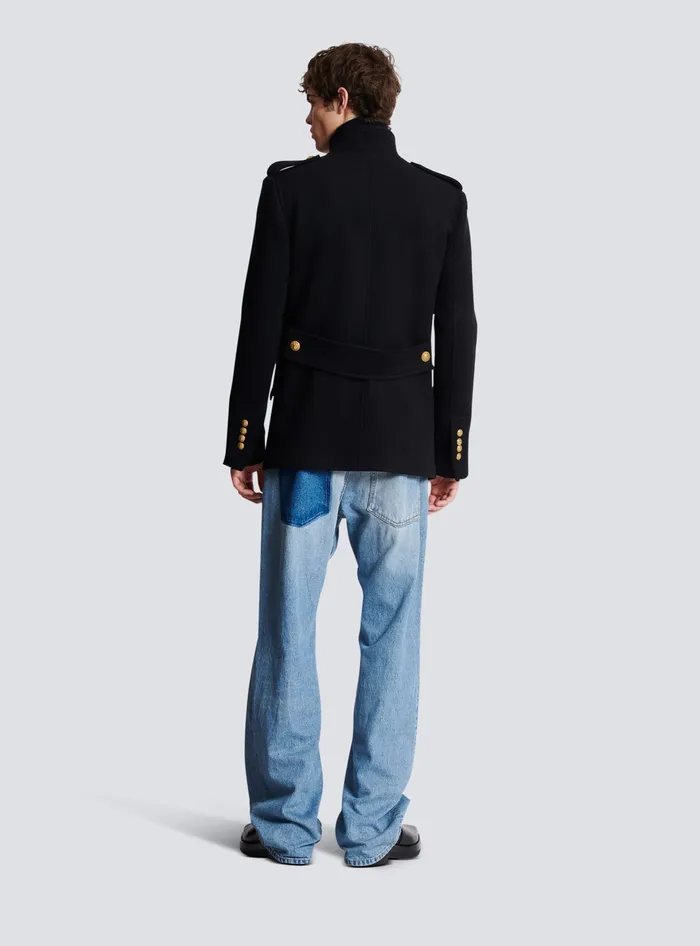 Balmain Outerwear Men Short Militarystyle Coat Black
