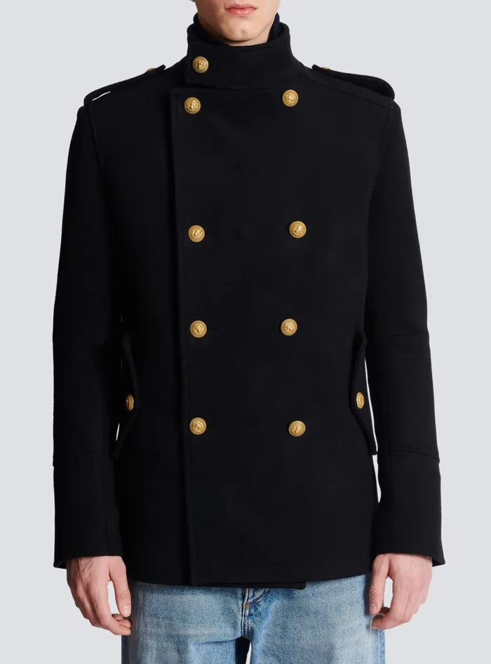 Balmain Outerwear Men Short Militarystyle Coat Black