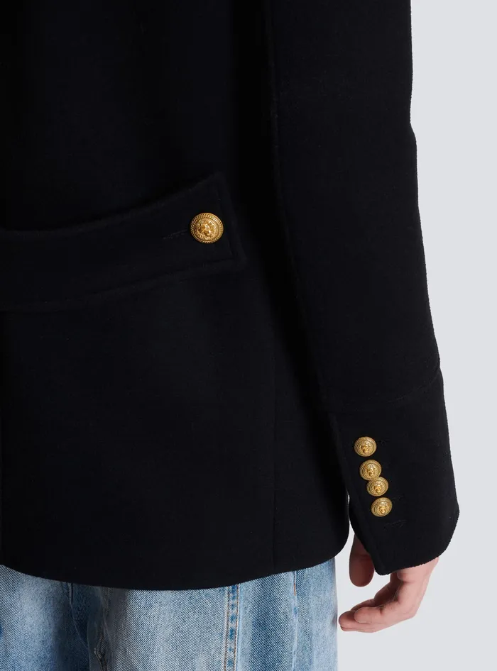 Balmain Outerwear Men Short Militarystyle Coat Black