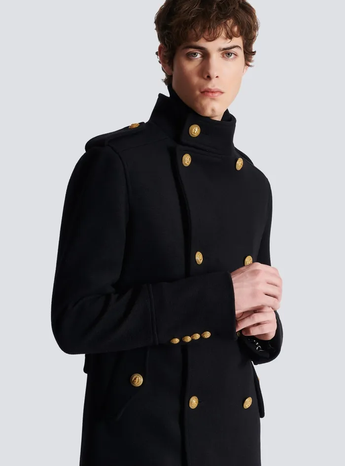 Balmain Outerwear Men Short Militarystyle Coat Black