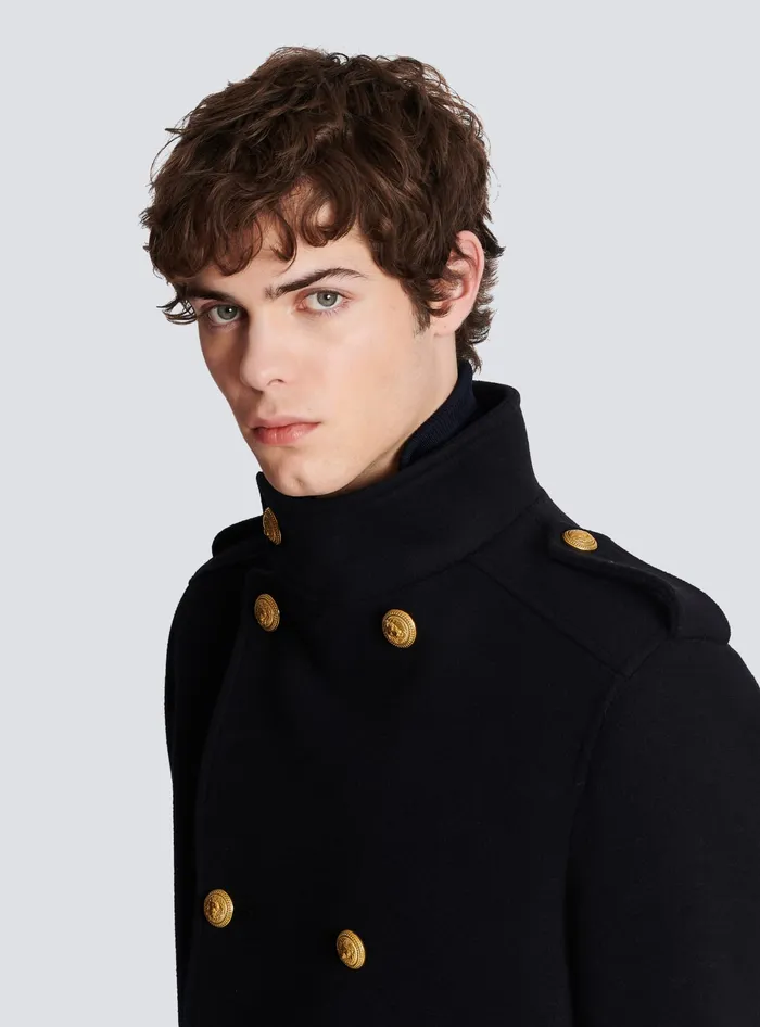 Balmain Outerwear Men Short Militarystyle Coat Black