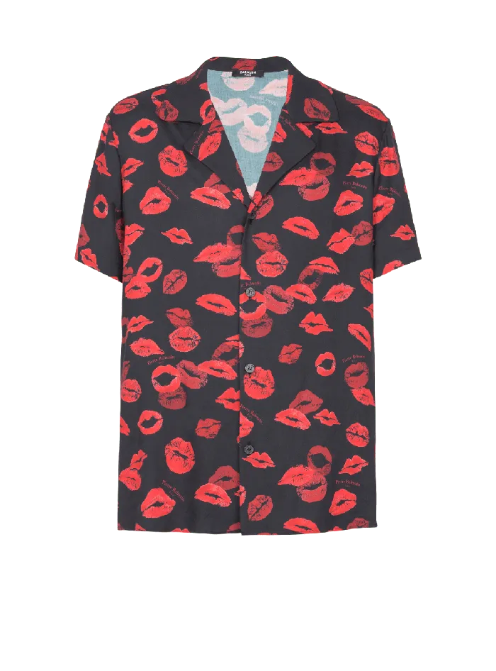Balmain Shirts And Polos Men Twill Pyjama Shirt With Kiss Print Black