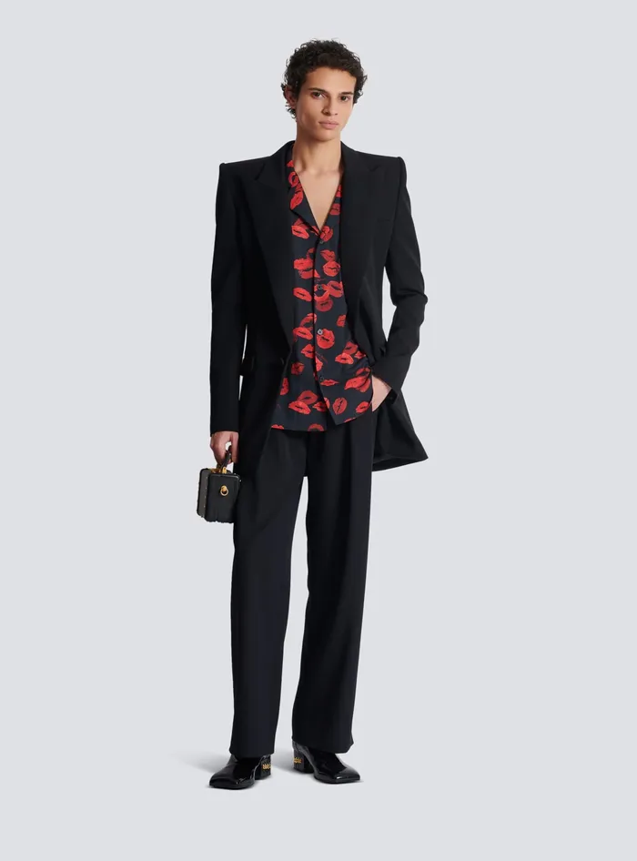 Balmain Shirts And Polos Men Twill Pyjama Shirt With Kiss Print Black