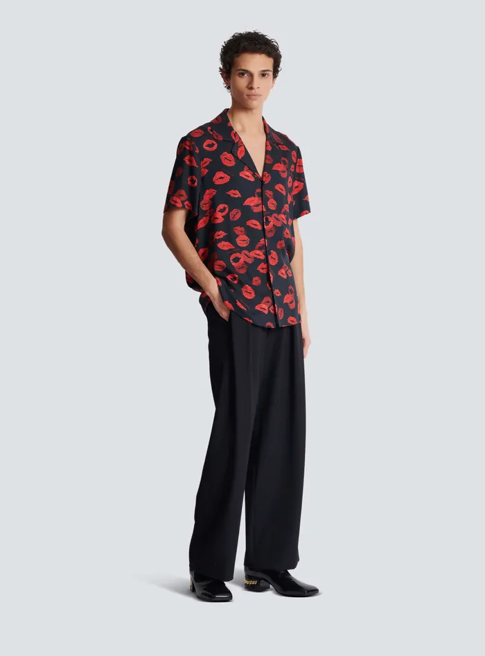 Balmain Shirts And Polos Men Twill Pyjama Shirt With Kiss Print Black