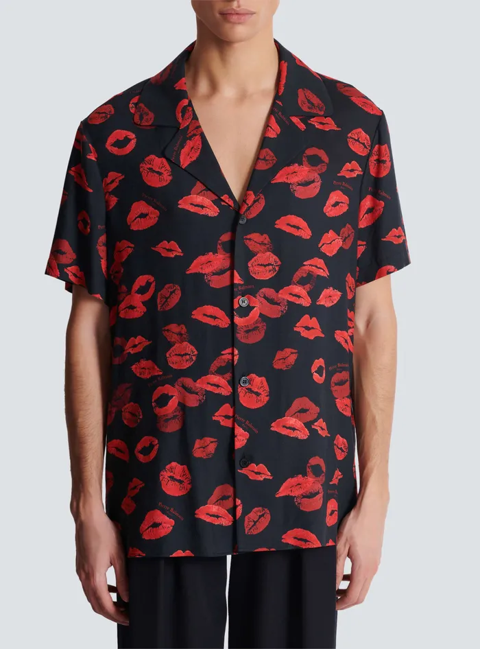 Balmain Shirts And Polos Men Twill Pyjama Shirt With Kiss Print Black