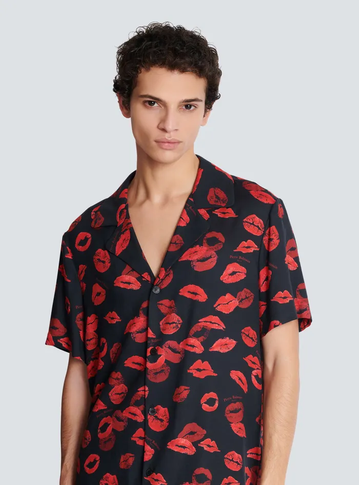 Balmain Shirts And Polos Men Twill Pyjama Shirt With Kiss Print Black