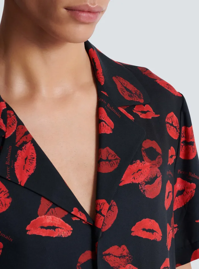 Balmain Shirts And Polos Men Twill Pyjama Shirt With Kiss Print Black