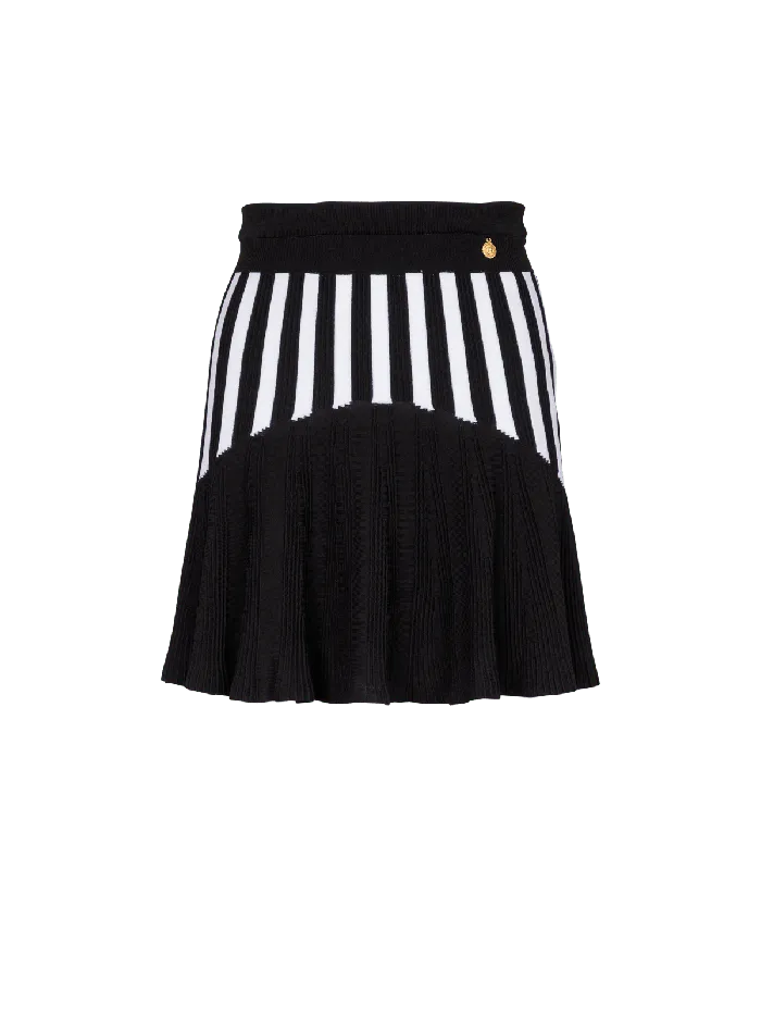 Balmain Skirts Women Pleated Striped Knit Skirt Black