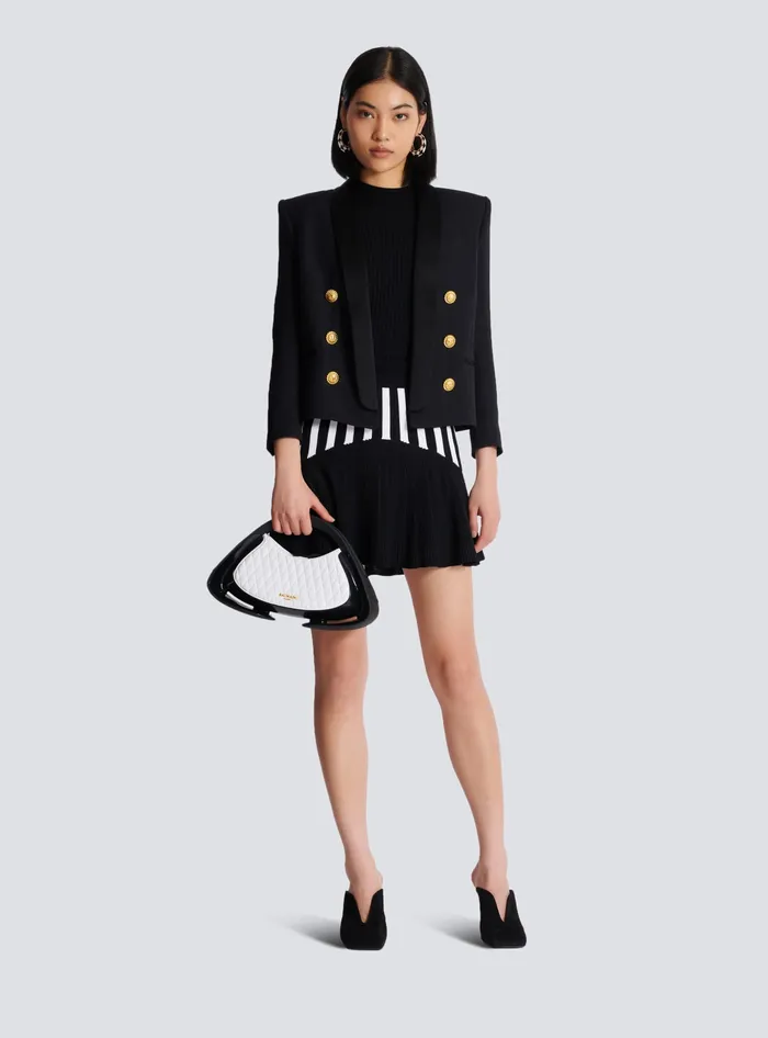 Balmain Skirts Women Pleated Striped Knit Skirt Black