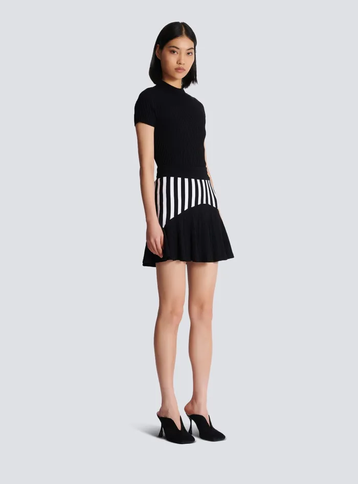 Balmain Skirts Women Pleated Striped Knit Skirt Black