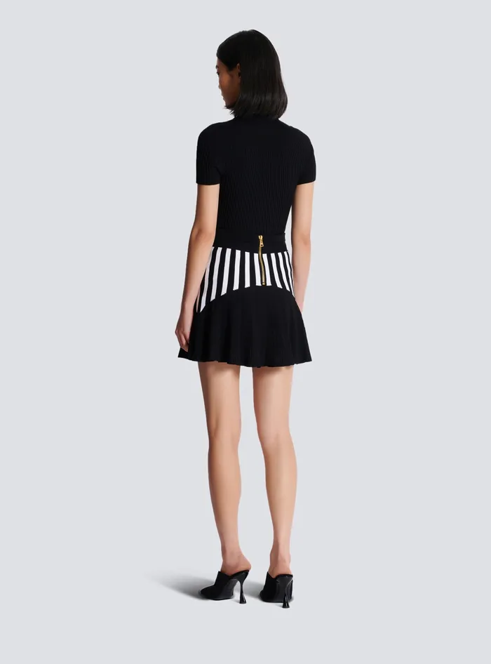 Balmain Skirts Women Pleated Striped Knit Skirt Black