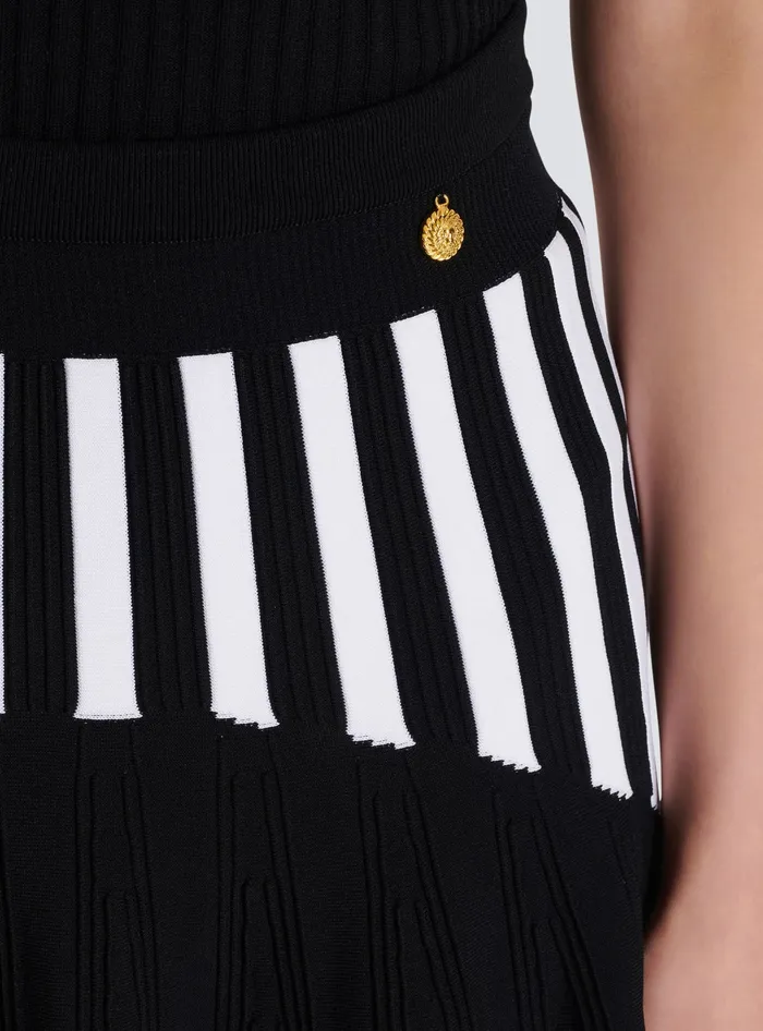 Balmain Skirts Women Pleated Striped Knit Skirt Black