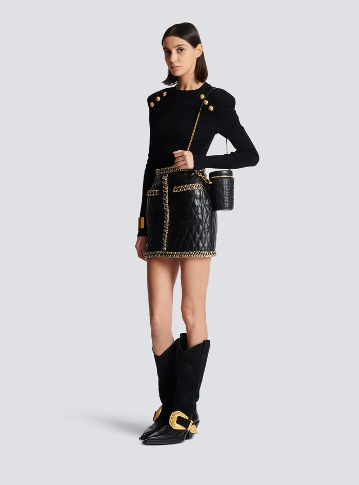 Balmain Small Leather Goods WomenMen 1945 Quilted Leather Minaudiegravere Bag Black