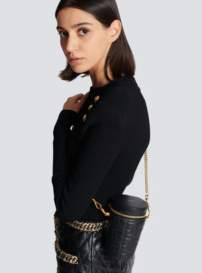 Balmain Small Leather Goods WomenMen 1945 Quilted Leather Minaudiegravere Bag Black