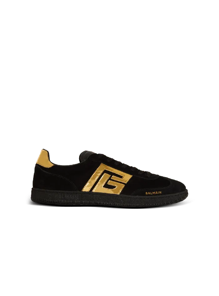 Balmain Sneakers Men Swan Suede And Patent Leather Sneakers Black