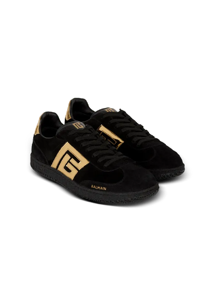 Balmain Sneakers Men Swan Suede And Patent Leather Sneakers Black